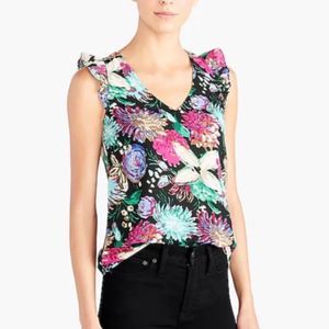 J. Crew Chiffon Floral Ruffle Sleeve Tank Top 2